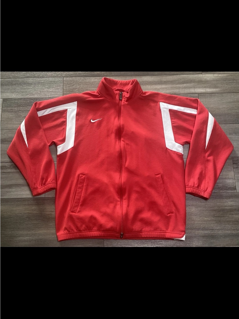 Nike Conquer Game Track Jacket Mens M Red White Dri Fit Full Zip Warm Up